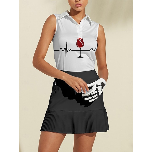 Femme T-shirt POLO Blanche Sans Manches Top Vêtements de golf pour femmes, tenues, vêtements