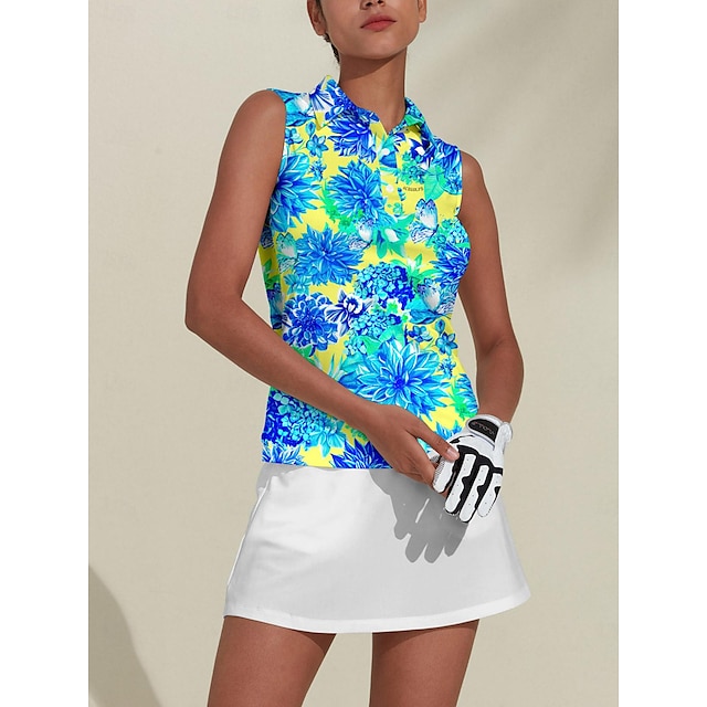  Women's Golf Polo Shirt Blue Sleeveless Top Ladies Golf Attire Clothes Outfits Wear Apparel