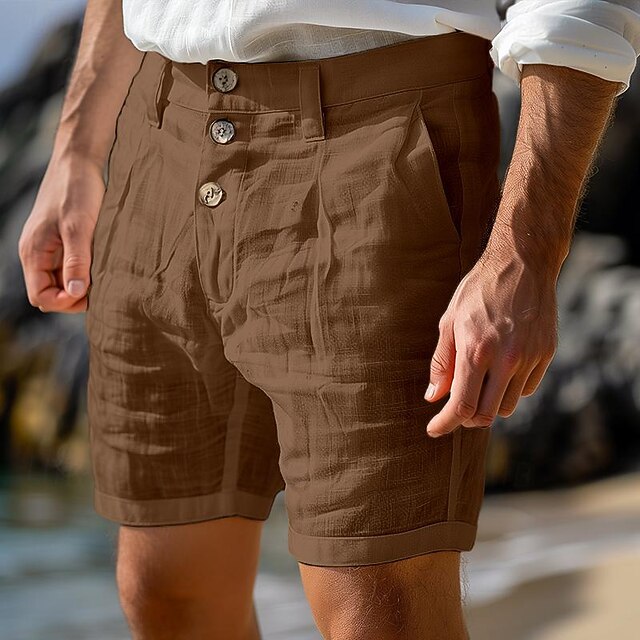  Bărbați Pantaloni Scurți Pantaloni scurți din in Pantaloni scurți de vară Pantaloni scurți de plajă Nasturi Buzunar Picior drept Simplu Confort Respirabil Lungimea genunchiului Zilnic Concediu Plajă