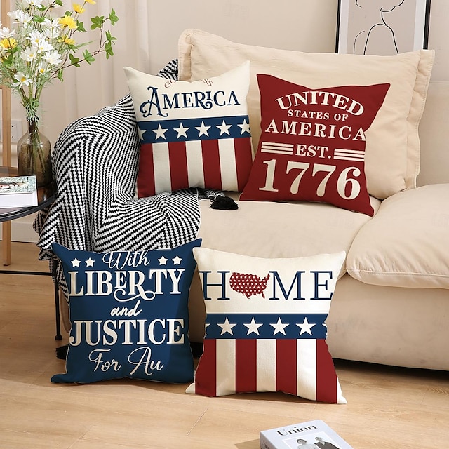  Almohadas patrióticas Día de la Independencia América funda de almohadas decorativas 1 pieza funda de cojín cuadrado suave funda de almohada para dormitorio sala de estar sofá silla
