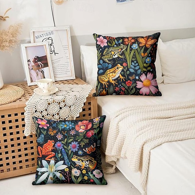  τροπικά λουλούδια βάτραχοι διακοσμητικό κάλυμμα ριχτάρι 2 τμχ μαλακή τετράγωνη μαξιλαροθήκη μαξιλαροθήκη για υπνοδωμάτιο καθιστικό καναπέ καρέκλα καναπέ