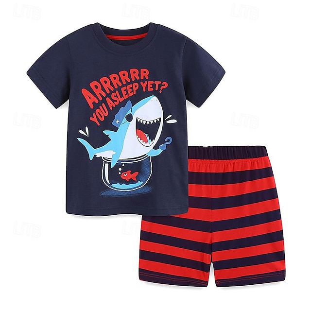  2 Stück Baby Jungen T-Shirt & Shorts Outfit Graphic Kurzarm Set Schulanfang Modisch Täglich Sommer Frühling 3-7 Jahre 2254
