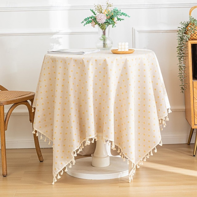  toalha de mesa com franjas estampadas em algodão