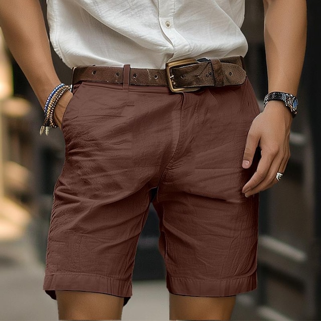  Men's Shorts Linen Shorts Summer Shorts Zipper Button Pocket Plain Comfort Breathable Outdoor Daily Going out Fashion Casual Black White