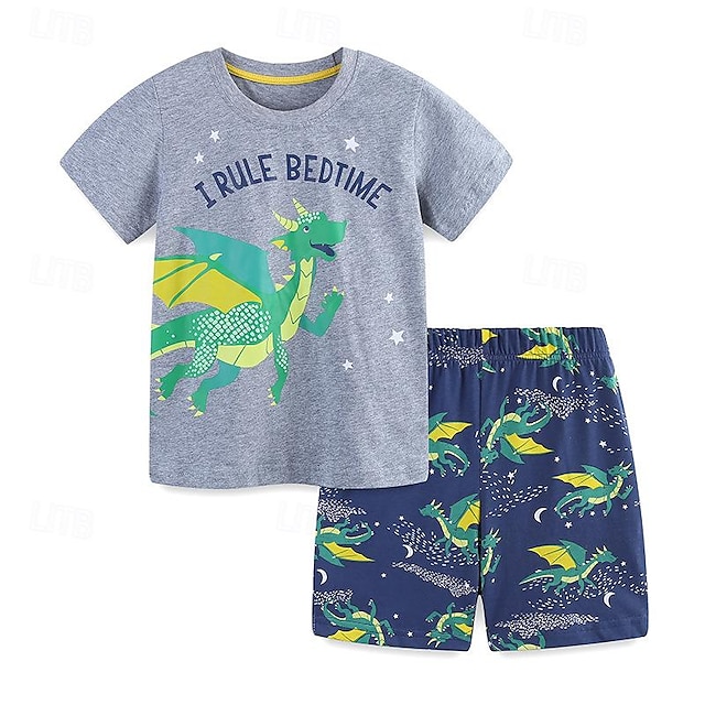  Pieces Toddler Boys T-shirt & Shorts Outfit Graphic Short Sleeve Set School Fashion Daily Summer Spring 3-7 Years