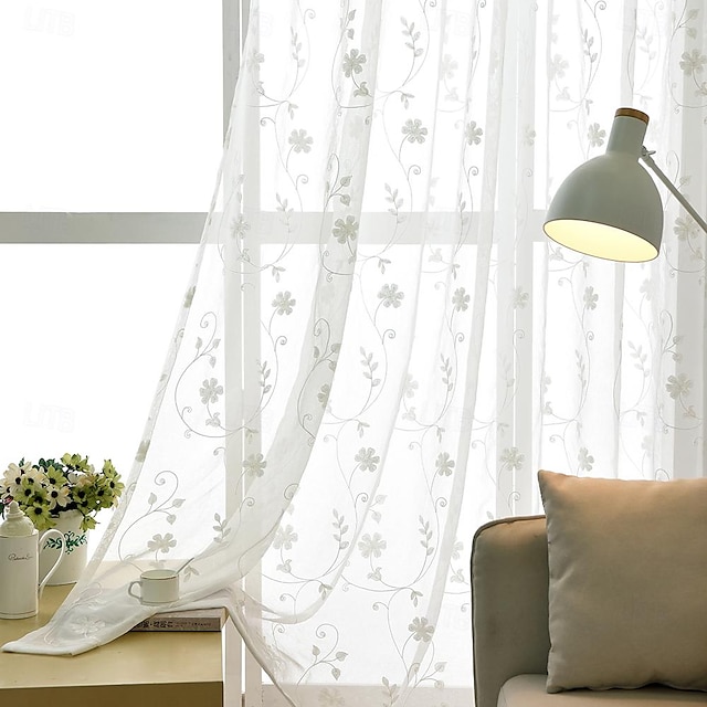  One Panel Korean Pastoral Style Linen And Cotton Embroidered Gauze Curtain Living Room Bedroom Dining Room Study Semi Transparent Gauze Curtain