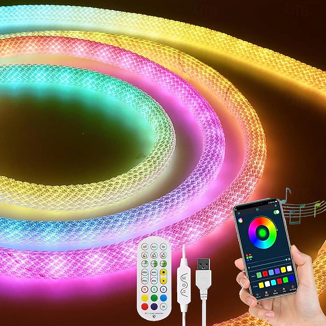 3 Color Rope Light Engine Waterproof Woven LED Strip Light WS2811 RGBIC Woven Silicone Neon ...