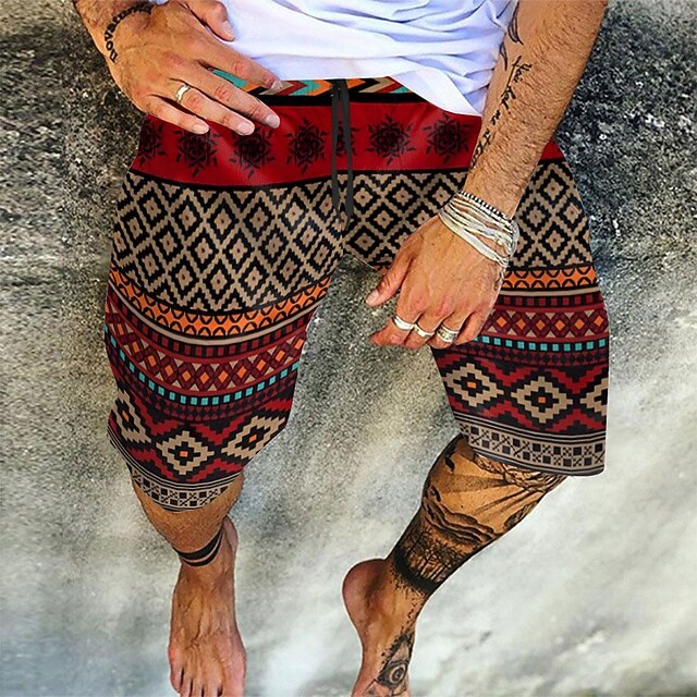 Men's Grid / Plaid Geometric Pattern Swimming Trunks Board Shorts Shorts Mid Waist Vintage Fashion Designer Casual Daily Holiday Pocket Drawstring Elastic Waist Designer Clothing Apparel4