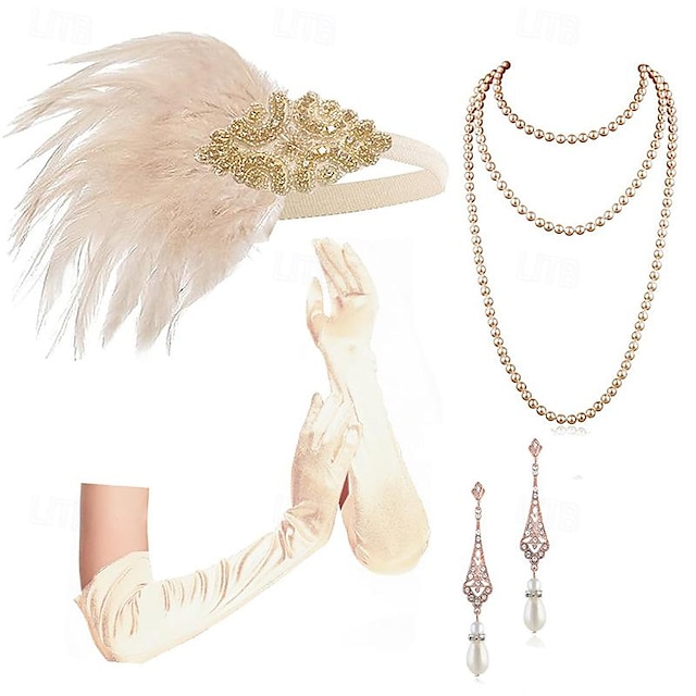  Retro Vintage 1920s Der große Gatsby Flapper Stirnband Zubehörset Flapper-Mädchen Damen Feder Halloween Karnival Party / Abend Handschuhe