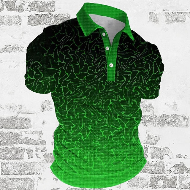  Homme Graphique Chemise de golf Manche Courte Polos Chemises à Col Occasionnel Vêtements de vacances Vêtements de rave Tenues de fête Boutons Impression 3D Été Printemps Jaune doré Vert Claire Vert