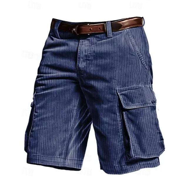  Men's Cargo Shorts Shorts Corduroy Shorts Multi Pocket Plain Wearable Short Casual Daily Holiday Cotton Blend Fashion Classic Blue