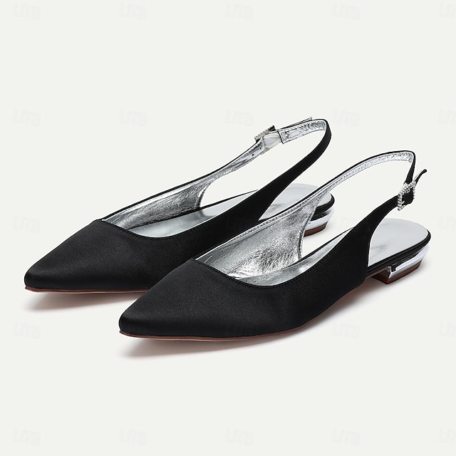  Women's Wedding Shoes Plus Size Bridal Shoes Flat Heel Slingback Heel Pointed Toe Minimalism Satin Buckle Black White Ivory
