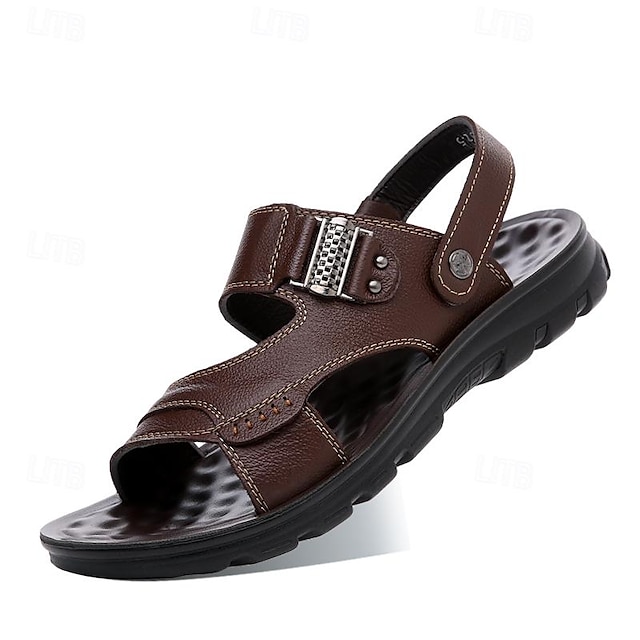  mænds lædersandaler sommersandaler strandtøfler afslappet daglig strand okselæder åndbare skridsikre brune sko