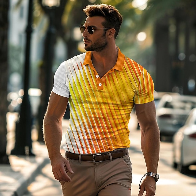  Ombre Men's Business Casual Formal Business Polyester Short Sleeve Turndown Polo Shirts Yellow Blue Summer Spring S M L Micro-elastic Lapel Polo