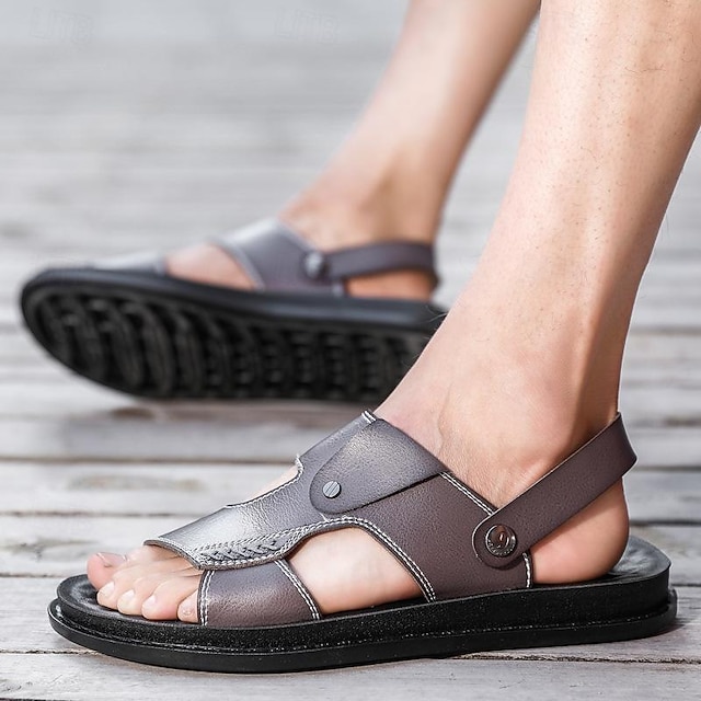  mænds sandaler i mikrofiber læder sorte sommersandaler til fods afslappet daglig ferie strand vandtætte åndbare sko mørkegrå rødbrun