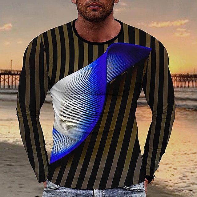  Herre T skjorte Geometrisk Klær 3D-utskrift Gate Feriereise Langermet Mote overdrevet Designer