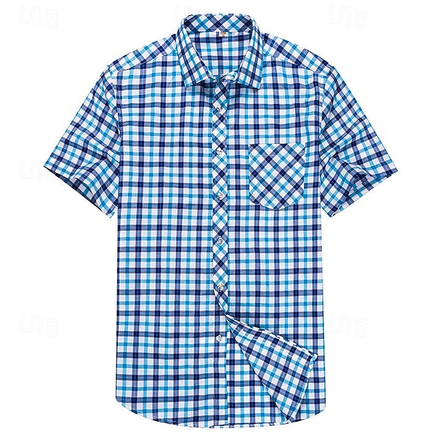  Men's Dress Shirt Button Up Shirt Plaid Shirt Collared Shirt White Red Blue Short Sleeve Plaid / Check Turndown Summer Spring Wedding Casual Clothing Apparel