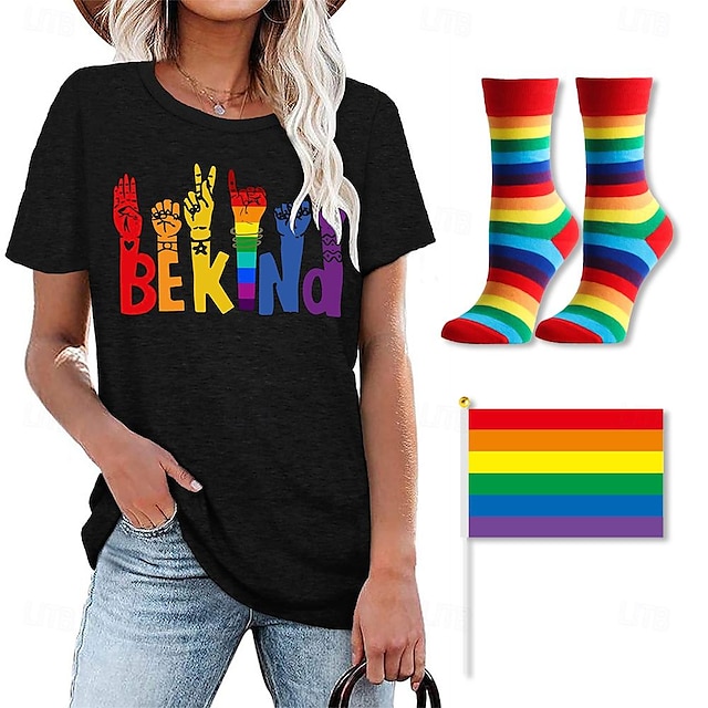  Camiseta lgbt lgbtq camisas do orgulho com 1 par de meias conjunto de bandeira do arco-íris seja gentil queer camiseta lésbica para casais unissex adultos parada do orgulho orgulho mês festa carnaval