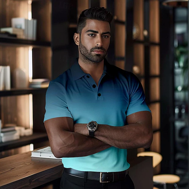 Men's Polo Shirts Golf Shirt Short Sleeve Polo Shirts Collared Shirts Business Casual WorkWear Formal Wear Festival Wear Buttons 3D Print Spring & Summer Blue Purple Green 6