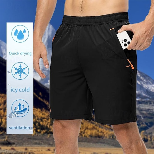  Homens calções atléticos Shorts ao ar livre Shorts de Trilha Cintura elástica Bolso Com Zíper Tecido Respirável Secagem Rápida Comprimento do joelho Ao ar livre Diário Streetwear Esportes Moda Preto