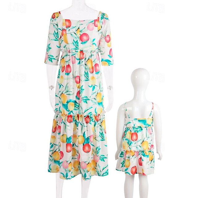 Mommy And Me Summer Dresses Cute Fruit Print Beach Dress Mom Mommy and