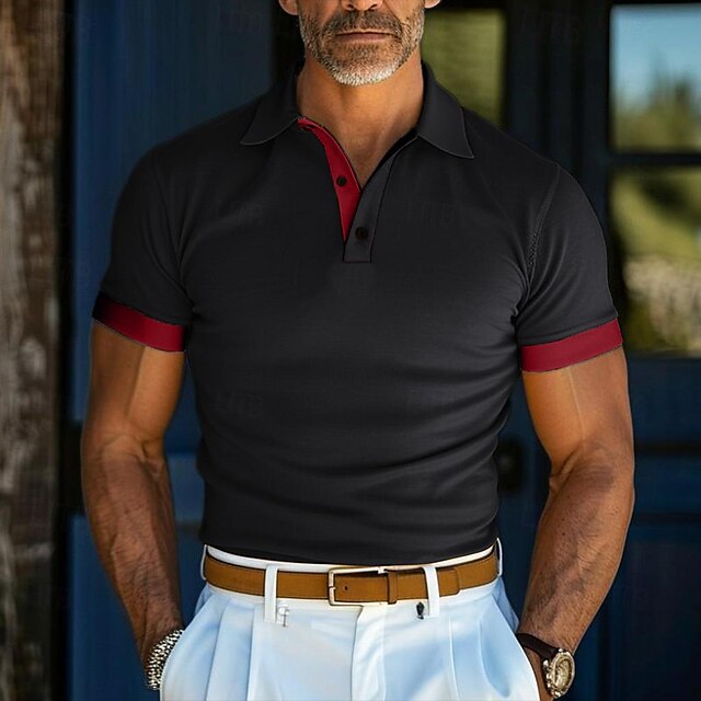  Herren Poloshirt Golfhemd Arbeit Casual Kargen Gerippter Polokragen Kurzarm Basic Modern Farbblock Taste Frühling Sommer Regular Fit Schwarz Türkis Gelb Marinenblau Königliches Blau Poloshirt
