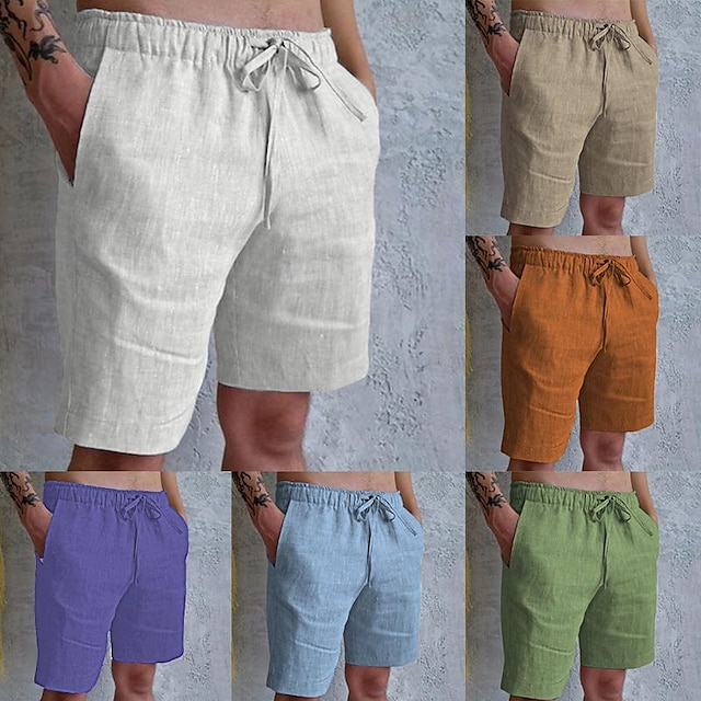  Homens Calção Shorts de verão Shorts de praia Bolsos Com Cordão Cintura elástica Tecido Conforto Respirável Curto Casual Feriado Para Noite Moda Roupa de rua Preto Branco