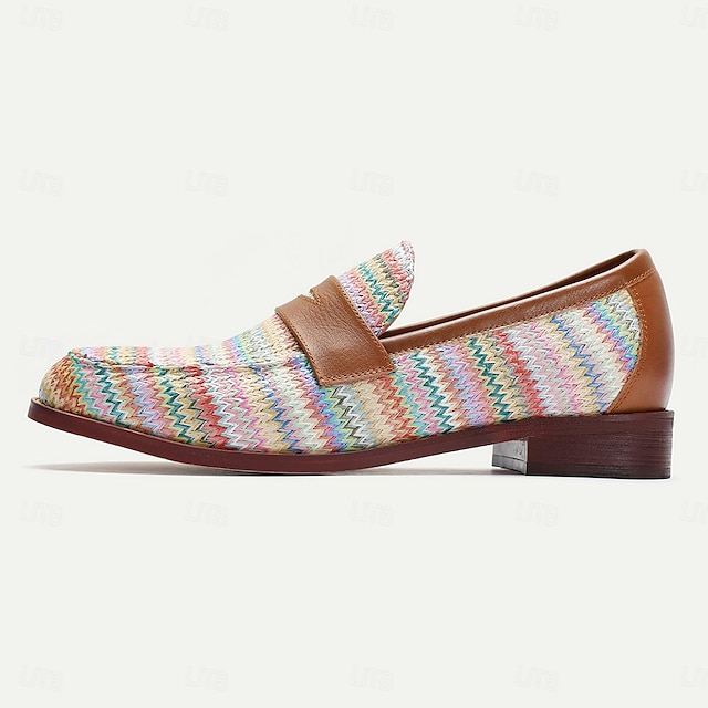  Men's Colorful Chevron Woven Penny Loafers