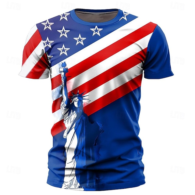  jour de l'indépendance statue de la liberté drapeau américain street style hommes impression 3d t-shirt tee fête anniversaire rue américain t-shirt bleu à manches courtes col rond chemise été