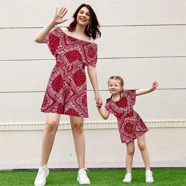  Mommy And Me Dresses Family Look Bohemia Hawaiian Waist Jumpsuit Mommy And Me Matching Family Outfits