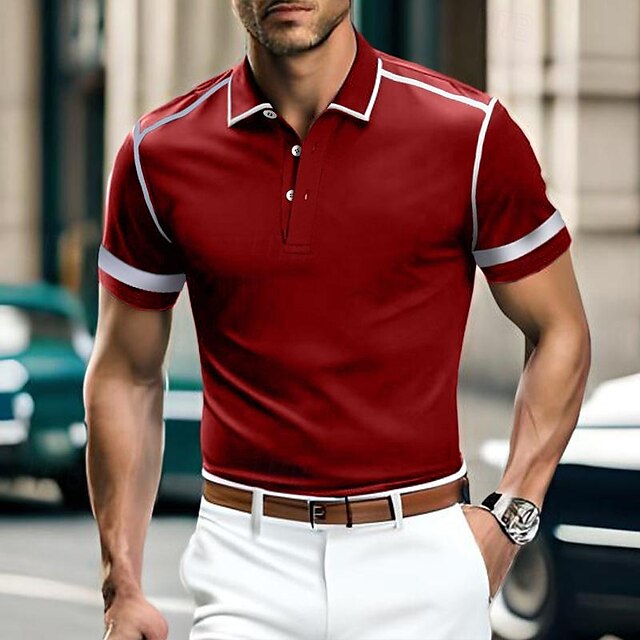  Herren Polo Business-Polo Geschäft Casual Kargen Klassisch Kurzarm Farbblock Taste Sommer Frühling & Herbst Mattschwarz Burgunderrot Marinenblau Polo