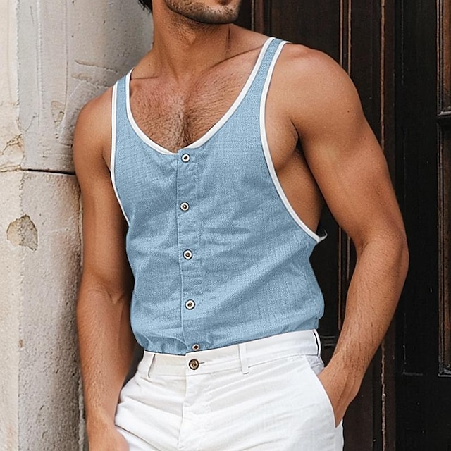  Bărbați Bluză Sub Cămașă Cămașă fără mâneci Simplu În U În aer liber Ieșire Fără manșon Peteci Buton în jos Îmbrăcăminte Modă Designer Muşchi