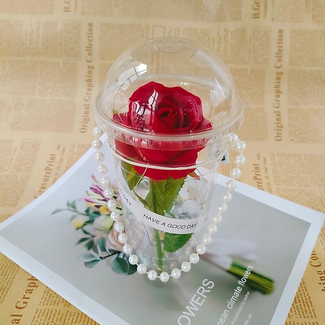  Glowing Simulated Rose Beads Handheld Cup, Valentine's Day Simulated Rose Flower Gift, Mother's Day Simulated Rose Flower Gift, Suitable for Confession, Wedding, Birthday, Teacher's Day, Holiday, Party, Graduation, Activity Souvenir