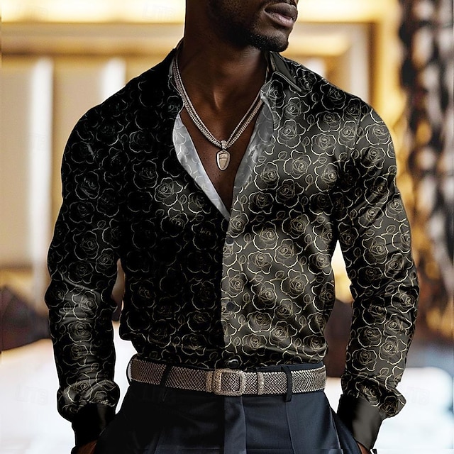  camisas de negócios masculinas cetim seda artificial verão primavera outono abertura de cama manga longa preto s, m, l