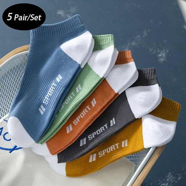  Herr 5-pack Multipack Socka Ankelstrumpor Lågt skurna strumpor Regnbåge Färg Färgblock Sport & Utomhus Dagligen Semester Grundläggande Medium Vår Höst Mode Ledigt