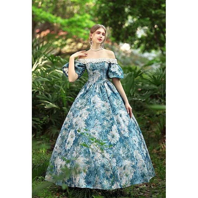  Barroco Εμπνευσμένο από Βίντατζ Μεσαίωνα Φορέματα Κοστούμι πάρτι Φόρεμα χορού Πριγκίπισσα Σαίξπηρ Γυναικεία Λουλούδι Βραδινή τουαλέτα Απόκριες Πάρτι Βραδινό Πάρτυ Μασκάρεμα Φόρεμα