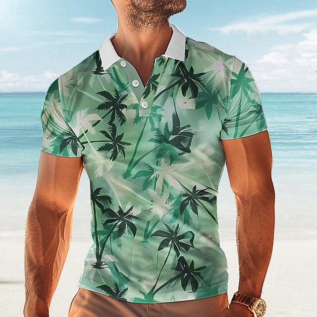Kentucky Derby Men's Hawaiian Polo Shirts Golf Shirt Short Sleeve Polo Shirts Collared Shirts Beach Wear Vacation Wear Tropical Wear Party Outfits Buttons 3D Print Spring & Summer Green4