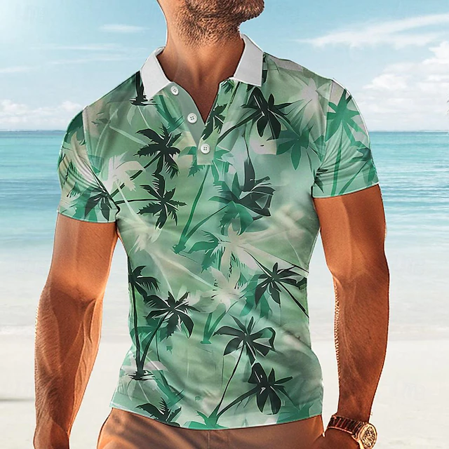 Kentucky Derby Men's Hawaiian Polo Shirts Golf Shirt Short Sleeve Polo Shirts Collared Shirts Beach Wear Vacation Wear Tropical Wear Party Outfits Buttons 3D Print Spring & Summer Green4