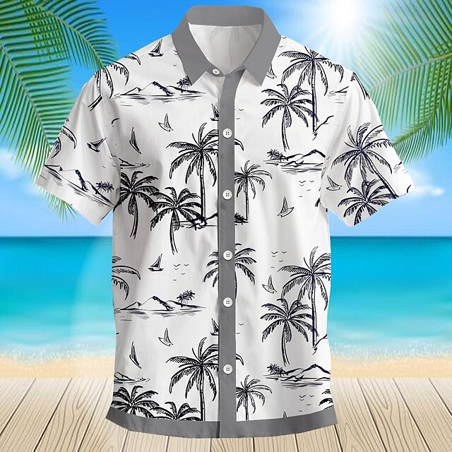  Per uomo Albero di cocco Palma Piante tropicali Camicia hawaiana Camicia Aloha Maniche corte Camicia Collo ripiegabile Hawaiano Informale Ricorrere Esterno Da mare Strada Blu Grigio S M L