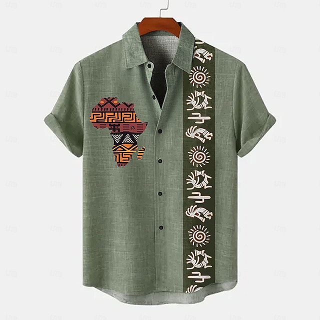  Herren Hemd leinenhemd Retro-Shirts Vintage-Shirt Ethnisches Hemd Ethnisch Casual Täglich Grün Kaki Beige Kurzarm Umlegekragen Sommer Frühling Bekleidung