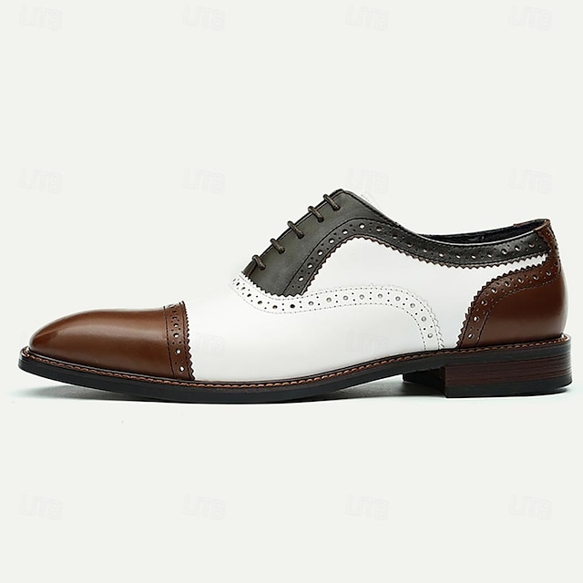  Men's Dress Shoes Leather Italian Full-Grain Cowhide Comfortable Slip Resistant Lace-up Brown