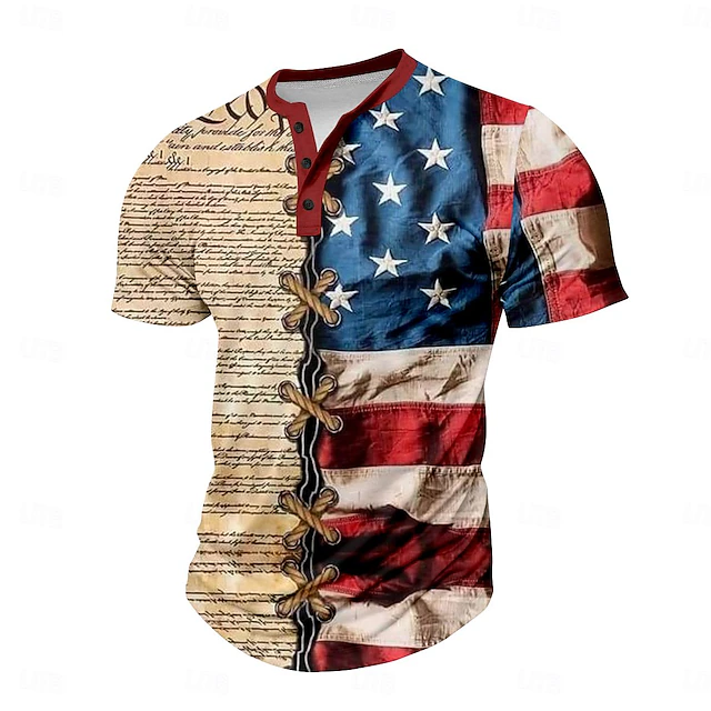 Men's American Independence Day American US Flag T shirt Short Sleeve 3D Print Sports Fashion Street Sports Outdoor Festival Summer Spring Khaki Henley Henley T-Shirt4
