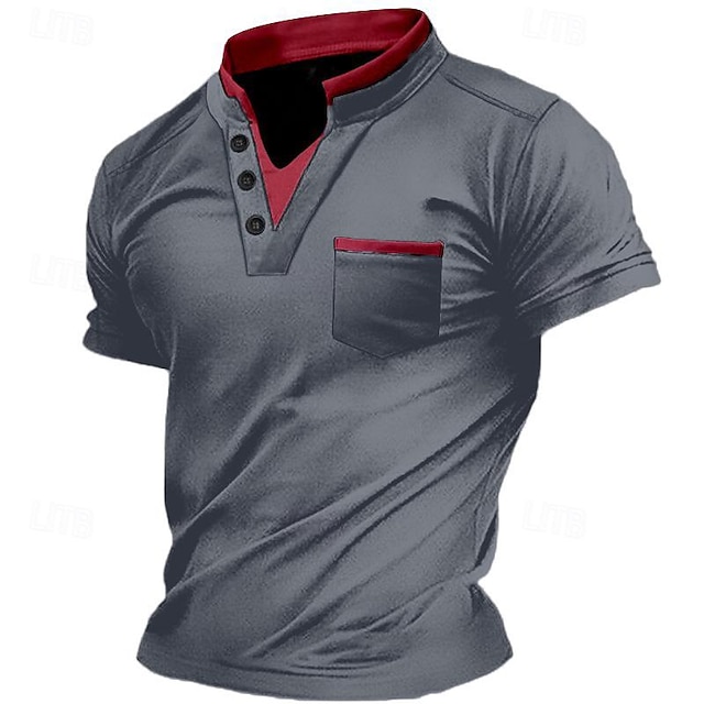 Pánské Tričko Henley Tričko Top Krátké rukávy Bez vzoru Módní Designové Základní Přední kapsa Do V Dovolená ulice Jdeme ven Léto Stříbrno šedá Námořnická modř Černá 1 # Tričko Henley
