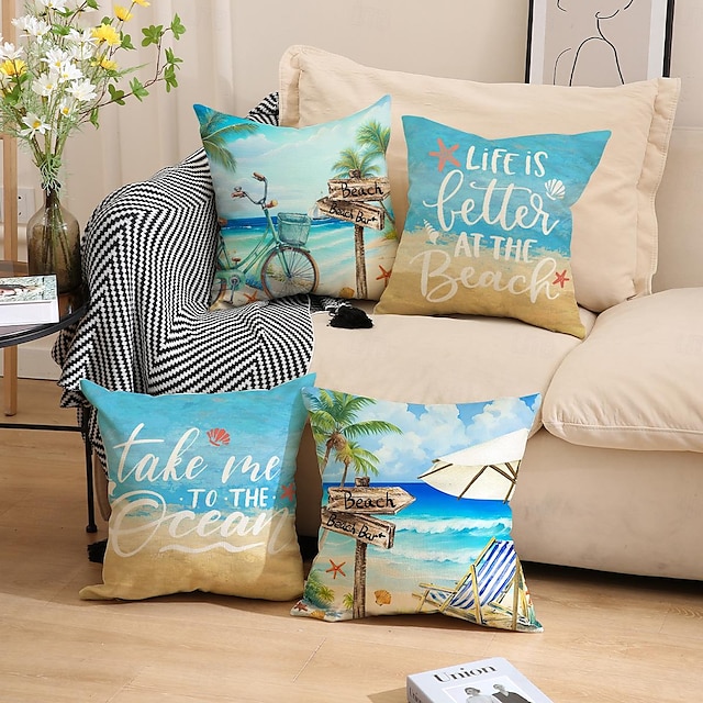  Beach Summer Decorative Toss Pillows Cover 1PC Soft Square Cushion Case Pillowcase for Bedroom Livingroom Sofa Couch Chair