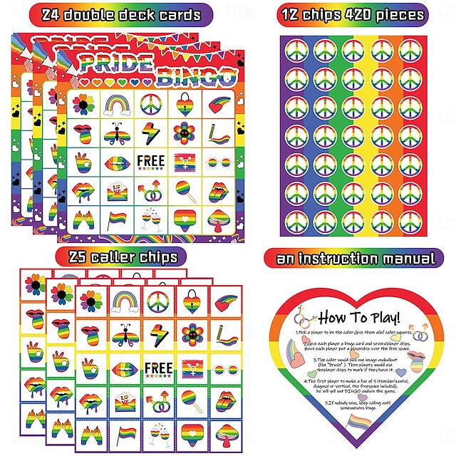  pride bingo, pride month, lgbtq party spil, digital download, printbare spil, 60 unikke kort