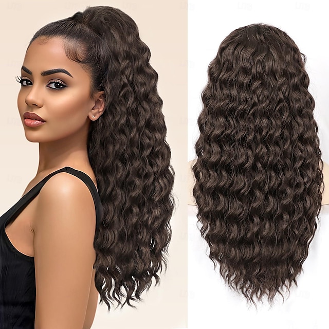  extension de queue de cheval bouclée queue de cheval avec cordon pour femmes noires brun noir bouclés clip dans les extensions de cheveux extension de queue de cheval de 18 pouces postiche synthétique