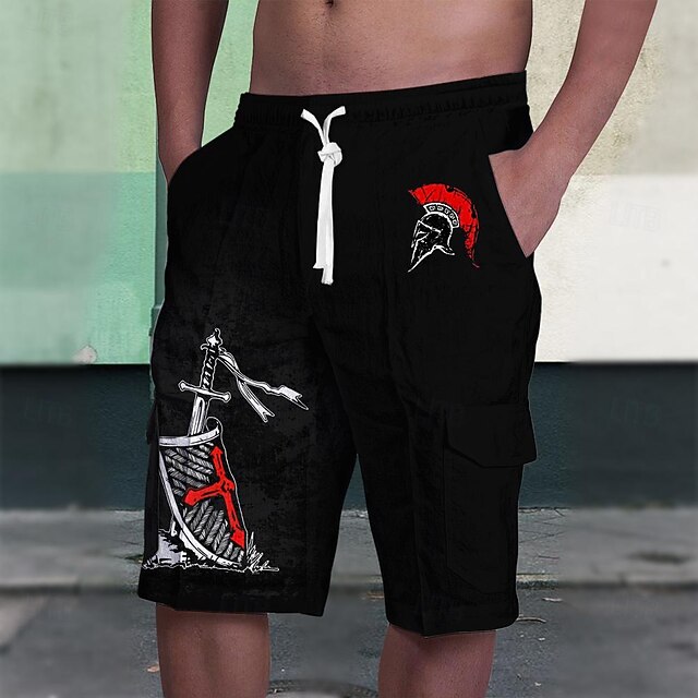 Cross Print Men's Shorts Summer Hawaiian Shorts Casual Shorts Side Pockets Drawstring Elastic Waist Breathable Soft Short Daily Holiday Bottoms4