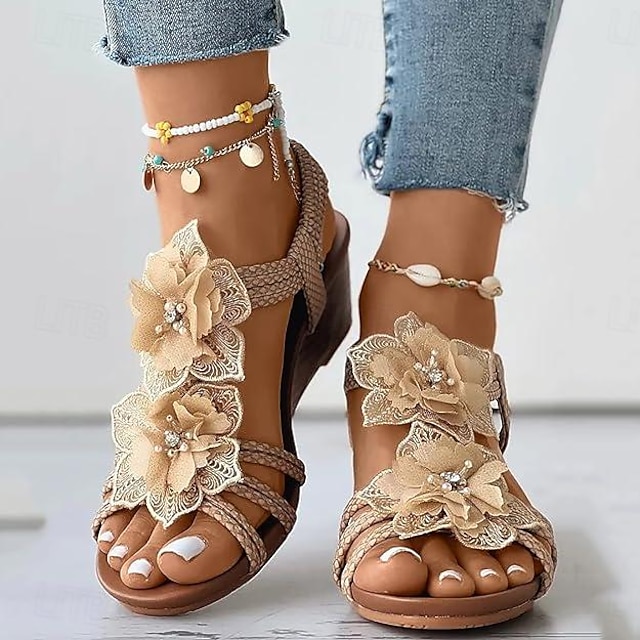  damskie sandały na koturnie sandały w kwiaty modne z wystającym palcem elastyczny pasek sztaplowane obcasy wszechstronne sandały czarne różowe morelowe