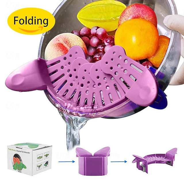 Folding Clip On Strainer for Pots Pan Pasta Strainer Silicone Food ...