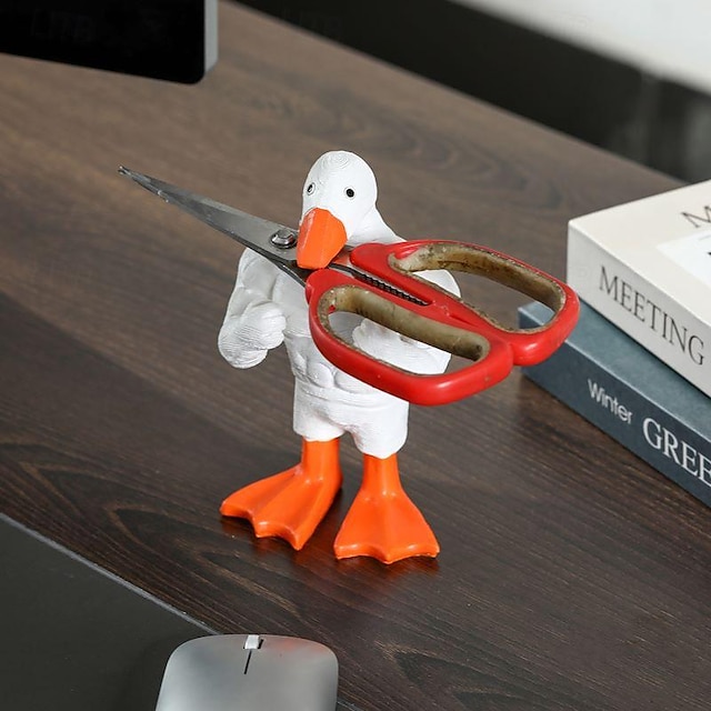  Muscle Duck Figurine, Desktop Ornament, Creative Home Decor, Magnetic Sculpture, Entrance Storage, Simulated Duck Resin Craft